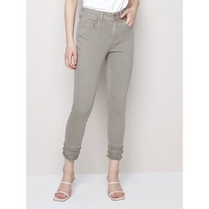 CHARLIE‎ B 12 Cropped Frayed Hem Grey Green Jeans Pants Stretch Denim Slim